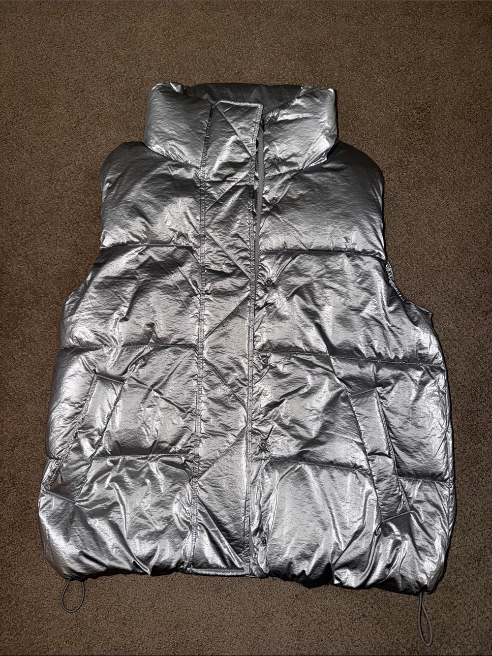 GAP Metallic Silver Quilted Puffer Vest